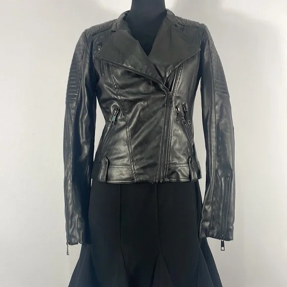 Gianni Binni Black Faux Leather Biker, Motto Jacket,XS - Picture 14 of 15